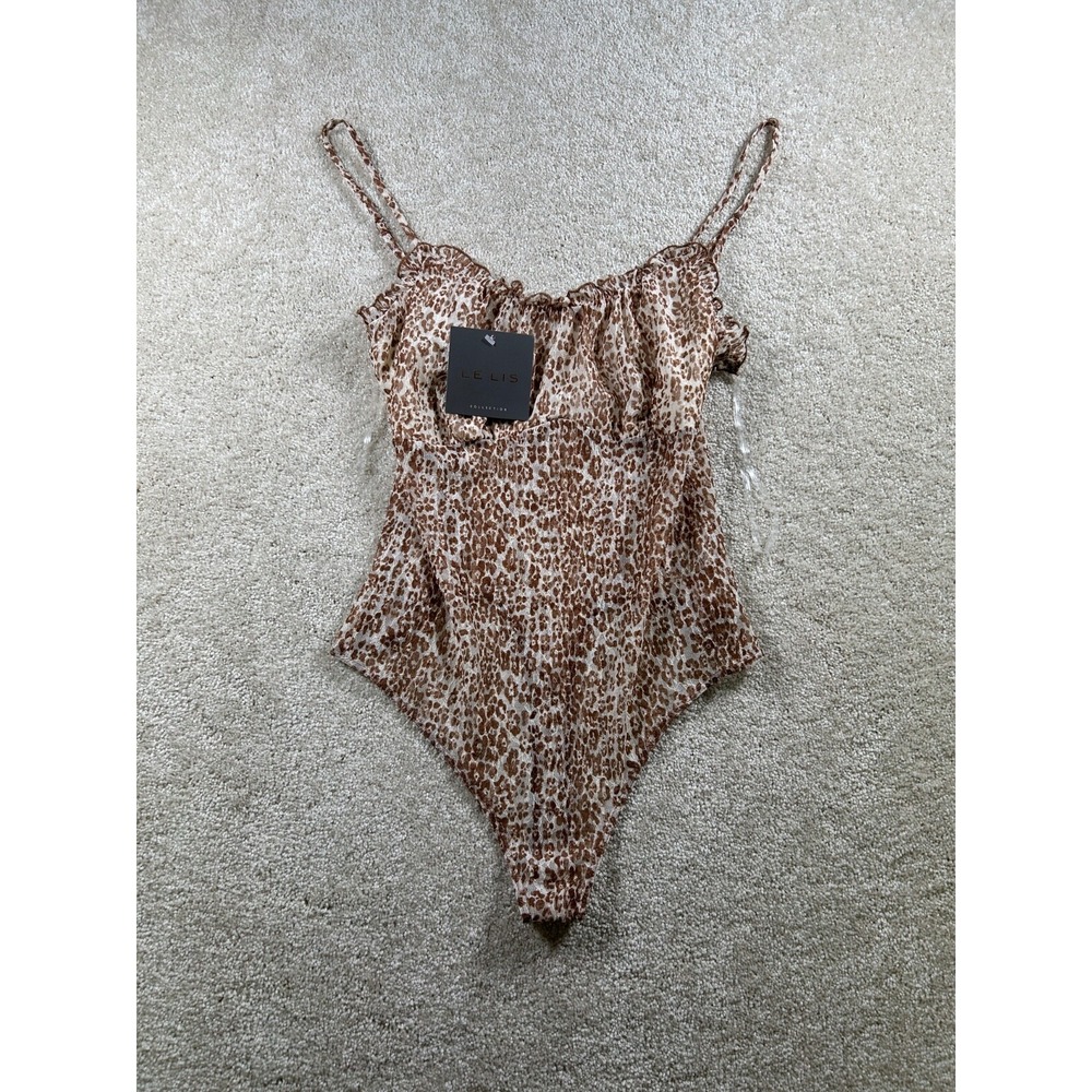 Le Lis Womens Size L Sheer‎ Body Suit Leopard Mobwife Sexy New